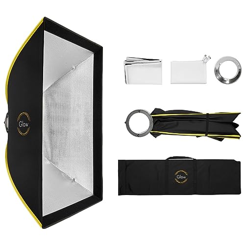 Glow ParaSnap 24x34 Rectangle SterlingFibre Bowens Mount Softbox w/External & Internal Diffusers, 144mm Bowens Speedring, Soft Box Swap Speedring Adapter Perfect for Studio Softbox Lighting