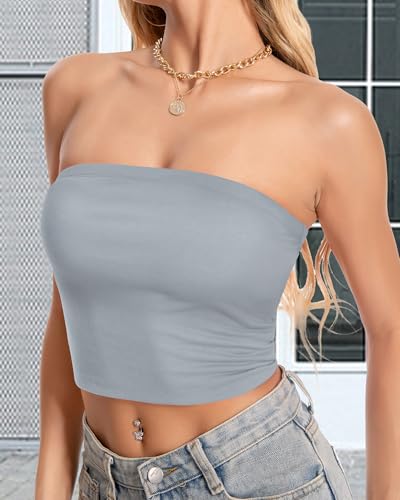 Image of Summer Tube Tops Basic Crop Tops for Women Strapless Tank Bandeau Shirts