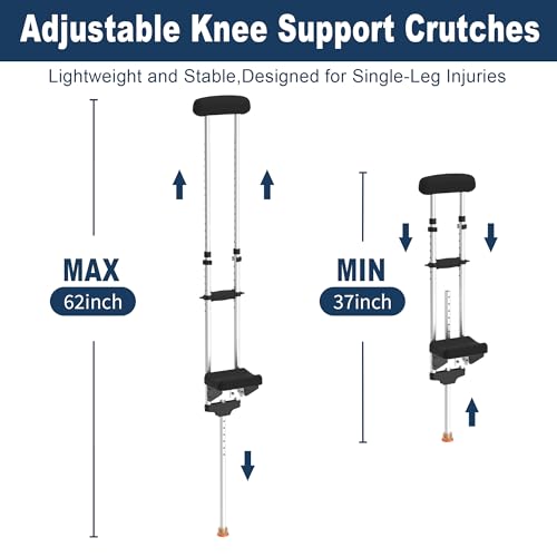 Adjustable Knee Support Crutch, No-Slip Kneepad & Ergonomic Handle, Lightweight Aluminum Mobility Aid for Broken Ankle, Foot Surgery Recovery, Fits Adults 4\'7\" to 6\'7\"