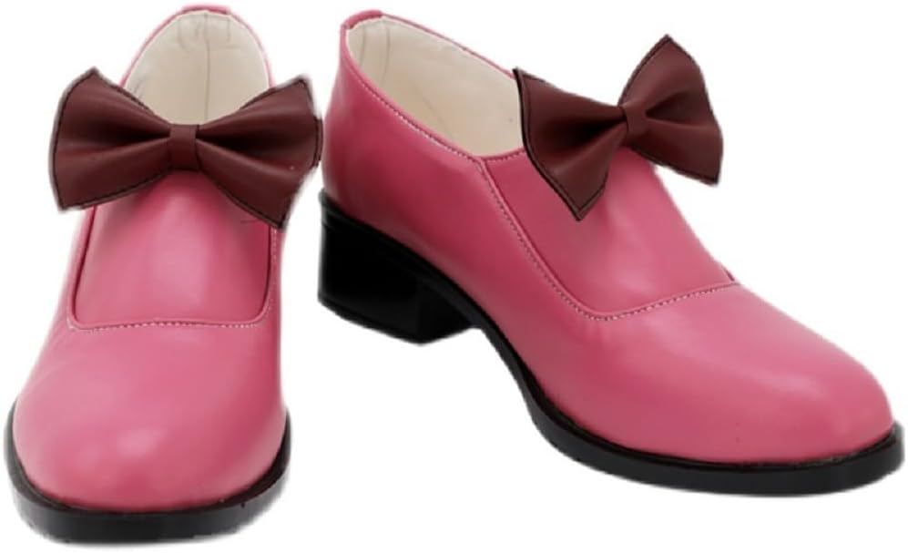 Pink Slip-On Cosplay Loafers with Bow Low Block Heel Role Play Footwear for Comic Con & Halloween Costume Accessory