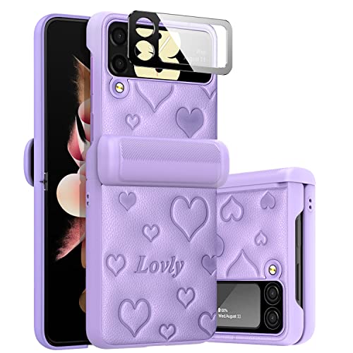 Viaotaily Flip 3 Case With Hinge Protection, Military-Grade Drop Protective Case Built-In Lens Protector, Wireless Charging Compatible Luxury Leather Cover For Samsung Galaxy Z Flip 3(Hinge Purple) #TOP6