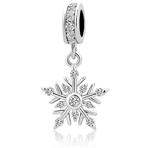 EMSea S925 Schneeflocke baumelte Charm Sterling Silber Perle Zirkonia Anhänger Fit für Europäische Armband Halskette Jubiläum Valentinstag Weihnachten Geburtstag Cover