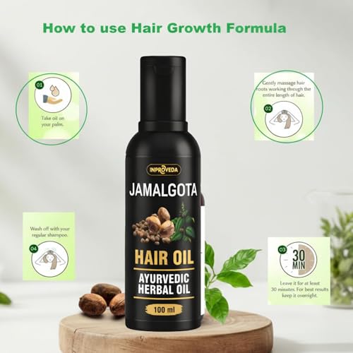 Image of Inproveda Jamalgota Hair Growth Oil for Men & Women | Ayurvedic Hairs Growth Oil | With Amla, Yastimadhu, Camphor, Rosemary, Jatamansi & Bhringraj - 100ml