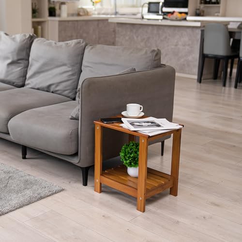 Utoplike BEISTELLTISCH TEAK Side Table Outdoor, Patio End Table Double Layer, Wooden Coffee Accent Tables thumb #5