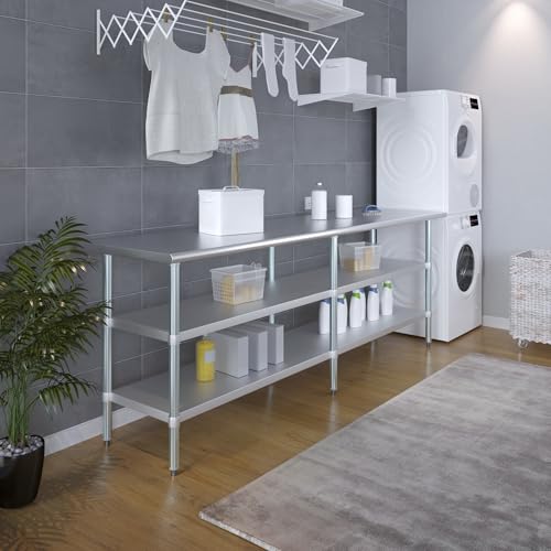 Image of AmGood Stainless Steel Work Table with 2 Shelves | NSF | Metal Utility Table (96 inch Long x 24 inch Deep)