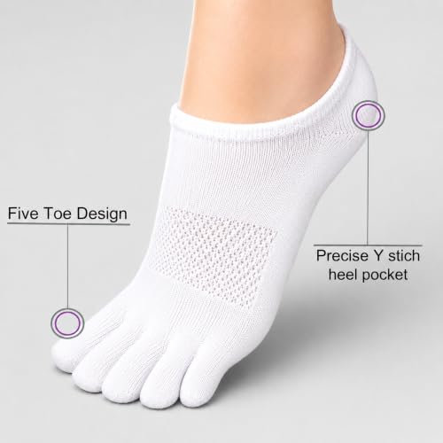 Image of Soxsense No Show Toe Socks Premium Cotton for Women, Align Toes Five Finger Liner Low Cut Thin Socks for Bunion, (4 Pairs)