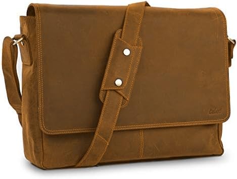 TALED Bolso para hombres y mujeres | Bolso de portátil de cuero genuino 15.6" | Bolso bandolera con correa para el hombro | Bolsa de mensajero | Bolsa de trabajo | Bolsa de profesor | Marrón Claro