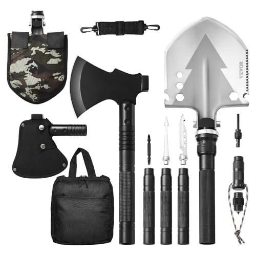 VEVOR Survival Schaufel Survival Axt, 16 in 1 Camping Klappspaten mit Axt, Edelstahl Schaufel-Axt-Kombination, multifunktionale Notfall Überlebensausrüstung für Camping und Wandern VEVOR Survival Schaufel Survival Axt, 16 in 1 Camping Klappspaten mit Axt, Edelstahl Schaufel-Axt-Kombination, multifunktionale Notfall Überlebensausrüstung für Camping und Wandern