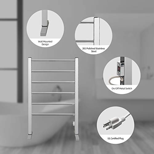 Sharndy Portable Electric Towel Warmer Etw78-1 Freestanding Drying Rack For Home Bathroom Stainless Steel Brushed Nickel, 6 Bars, 65W #TOP4