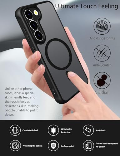 Image of USTIYA Magnetic Case for Samsung Galaxy S23 Plus S23+ Case Matte Acrylic Heavy Duty Camera Protector Cover Case Cell Phone Accessories with Strap Lanyard Black FGCX