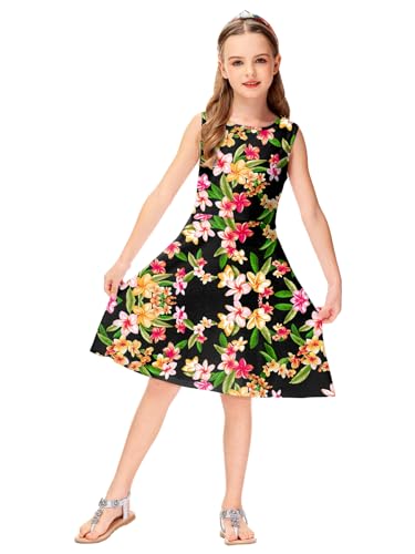Remimi Girls Summer Sleeveless Dress Tropical Print Skater Twirly Dresses 3-14 Years2