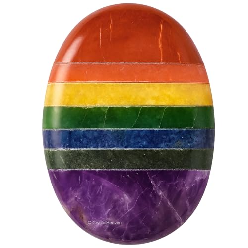 Image of Crystal Heaven Large Seven Chakra Crystal Palm Pebbles Stones For Anxiety Stress Relief Massage - Aaa Grade Original Healing Gemstone Agate Palm Stone For Yoga Meditation Spiritual Reiki Feng Shui