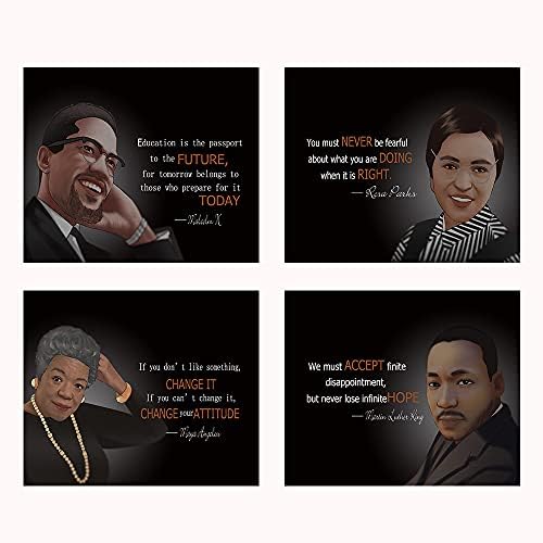 mosimin Black history,quote Malcolmx,Martin Luther King,Maya Angelou,Rosa Parks Motivational language, Hand-painted Wall Art Prints classroom Studio Office Decor, set of 4, 8 X10in UNFRAMED