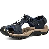 JXpxbao Sandalen Herren Outdoorsandalen Sommer Geschlossene Zehenpartie Wanderschuhe Trekkingsandalen Leder Strand Wandersandale Laufschuhe Lässige Sneaker Sportsandalen (Blau,47)