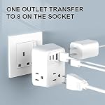 VYLEE UK Travel Plug Adapter, International Plug Adapter with 4 AC Outlets 4 USB Ports(2 USB C), Travel Adapter Type C Travel Essentials for US to Dubai Hong Kong Scotland British London [1 Pack]
