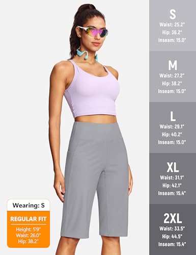 Image of ISEEGZ 15 inch / 18 inch / 21 inch / 25 inch Capri Pants for Women High Waist with Pockets Women's Capris Workout Yoga Pants Loose Straight Leg
