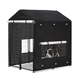 Outdoor Dog Kennel Cover 4.2'Dx4.2'Wx4.5'H Full Coverage Windproof Anti-UV.with Transparent PVC Window and Breathable Mesh.Waterproof Dog Kennel Cover for Multiple Brands of Dog Kennels,Cover Only