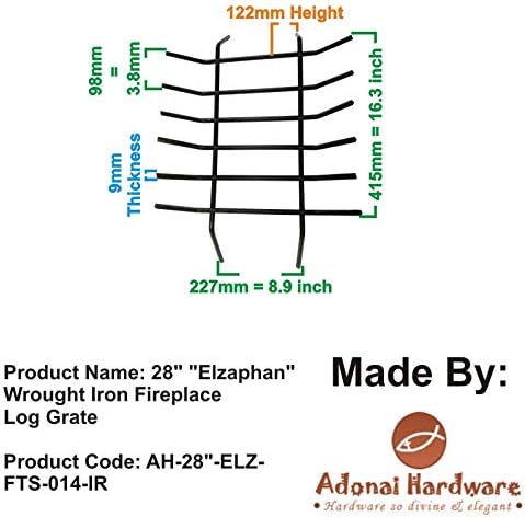 Adonai Hardware 28" "Elzaphan Wrought Iron Fireplace Log Grate