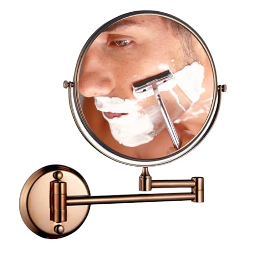 Image of CIPLA PLAST 5 X Shaving Mirror | Round Makeup Mirror | 360 Degree Rotation | Wall Bracket Mirror with Adjustable Frame (Antique Gold)