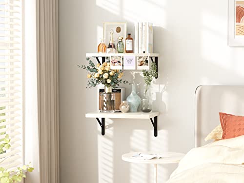 Superjare Wall Mounted Floating Shelves, Set Of 2, Wide Display Ledges, 11.8 Inch Deep, Large Storage Rack For Room/Kitchen/Office - White #TOP4