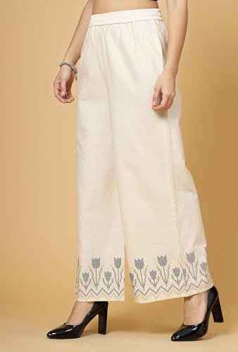 Image of Pistaa's Women's Regular Fit High Rise Pure Cotton Big Flair Printed Regular Palazzo