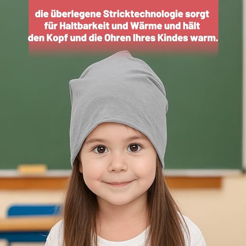 DvBCNMe Komfort Weich Beanie Kinder, 2 Stück Beanie Mütze für Damen, Herren und Kinder, Dünne Mütze für Outdoor-Aktivitäten wie Skifahren und Joggen, Schwarz und Hellgrau
