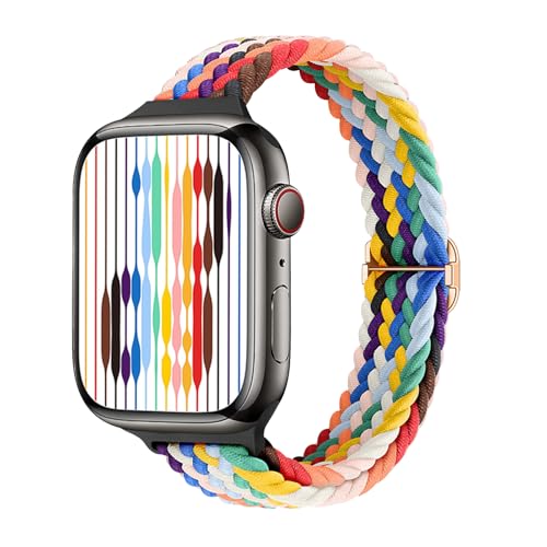 Image of Slim Braided Bands for Apple Watch Band 40mm 41mm 42mm 38mm 46mm 44mm 45mm 49mm Women,Stretchy Solo Loop Nylon Elastic Thin Narrow Skinny Strap for iWatch Ultra 3 SE 3 Series 11 10 9 8 7 6 5 4 3 2 1