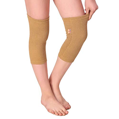Image of ONYXNEO Knee Caps for Pain Relief, Women, Men - Soft, Breathable Fabric, Four Way Stretch, Sweat Absorption, Mild Compression, Support and Comfort Knee Sleeves Brace (Beige, Large)