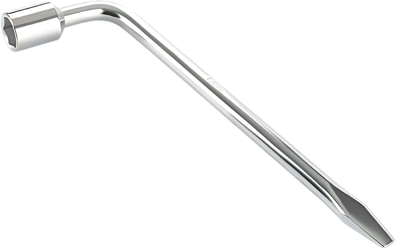 19mm Car Spare Tire Lug Wrench, L-Type Heavy Duty Steel Tire Replacement Tool with Hexagon Socket and Slotted End, Universal Motorcycle Car Emergency Repair Wrench for Jack& Maintenance(19MM)