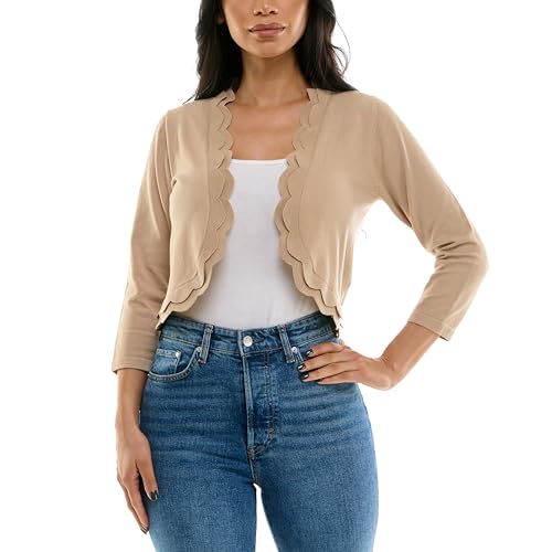 Zac & Rachel Womens 3/4 Sleeve Open Faced Shrug with Tiered Scallop Details, Sand, XL by Zac & Rachel - Used condition - US$24.80