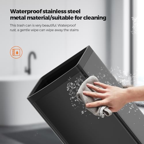 Image of 6.6 Gallon /25L Stainless Steel Square Trash Can, Large Capacity Kitchen Garbage Can, Business Trash Bin, Tall, Elegant, Black Waste Basket, for Home, Office, Hotel (25L Black)