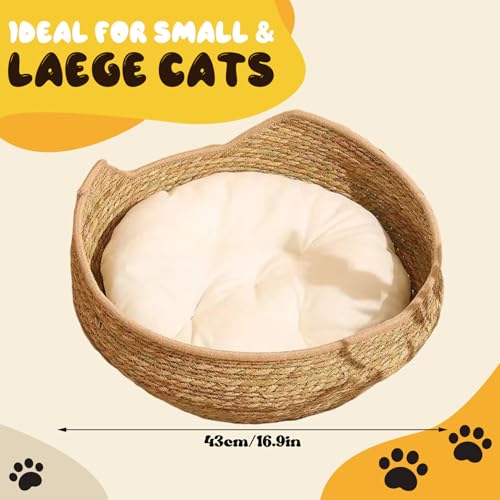 Lit panier pour chat en rotin de 17 pouces avec coussin lavable