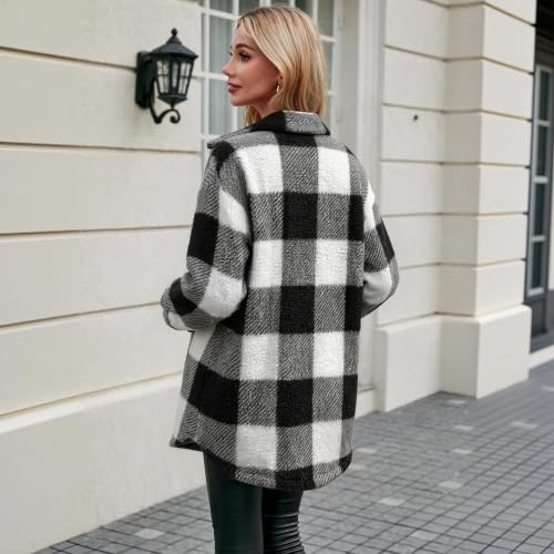 FPMLUXLL Womens Flannel Fleece Jacket Casual Button Down Fall Winter Coats - image 4