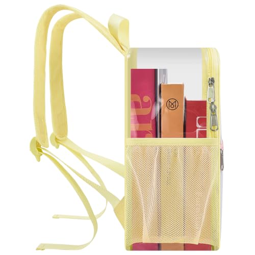 Image of Busiuw Clear Backpack for Stadium Events 12x12x6 Mini Small Sports Fan Backpacks with Front Pocket for Concert Sport Events Work Travel(Yolk yellow)