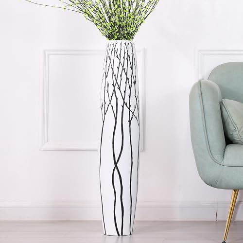 Leewadee Grand Vase A Poser Au Sol 85 cm Haut – Vase De Sol pour Fleur Ou Pampa, Blanc, Résine