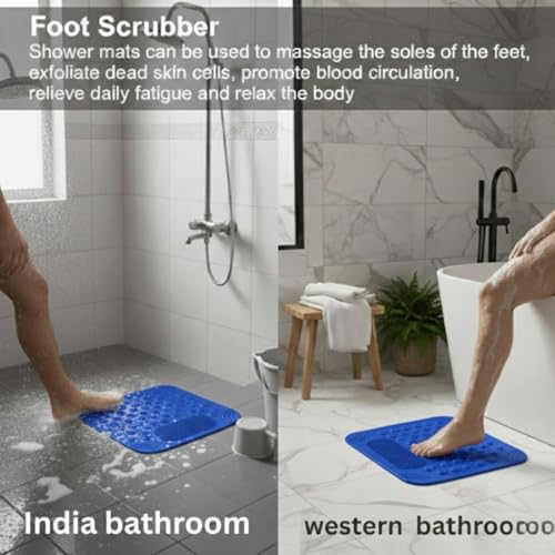 Image of Charge -X Anti Slip Bath Mat with Foot Scrubber for Bathroom | 2-in-1 Silicone Shower Mat with Suction Cups & Drainage Holes | Deep Cleaning Foot Scrubber Massage Mat (70 x 35 cm) Blue
