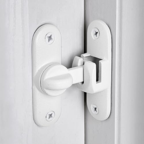 Image of INIRET 2 Packs Matte White Barn Door Latches,90 /180 Degree Gate Lock,Zinc Alloy Right Angle Door Lock Latch,Flip Gate Latches Hardware,Door Security Door Latch Lock for Cabinets,Bathroom,Barn Door