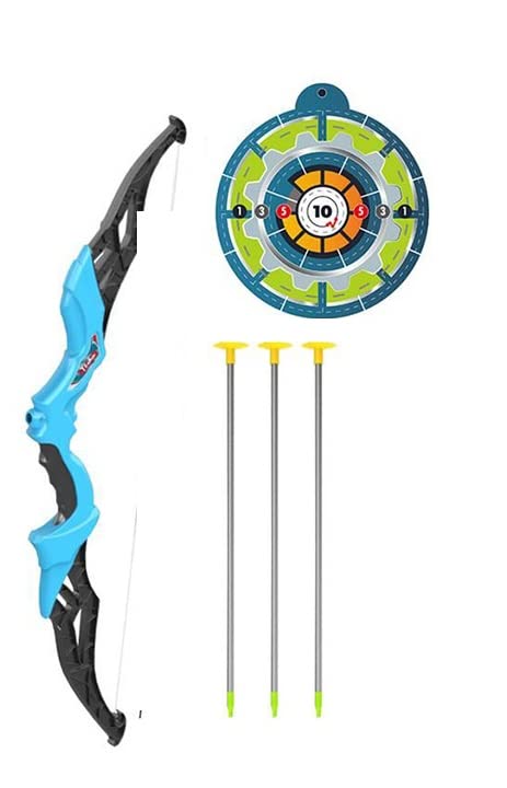 B&K Kids Bow & Arrow Archery Toy Set for Kids, Archery Bow Long, Suction Arrow, Pretend Play, Outdoor Hunting Game with 3 Suction Cup Arrows, Target & Quiver (BLUE)