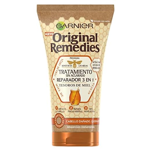 Garnier Original Remedies, Tratamiento Reparador 3 en 1 Tesoros de miel, Reduce la rotura del Cabello Para cabellos Secos o Dañados, 150 ml