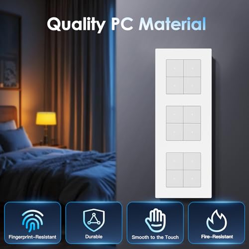 BSEED Smart Lichtschalter 4 Fach 1 Weg Tripple Wlan Smart Lichtschalter arbeitet mit Amazon Alexa/Google Home, WIFI Taster Schalter PC Rahmen kompatibel mit Smart Life/Tuya-228mm, Wei&szlig;