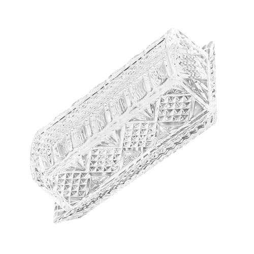 HOUDERCO 透明ガラス製長方形バターケース 蓋付き 食品保存容器 キッチン レストラン用 スナック収納可能 テーブルウェア おしゃれな浮彫デ