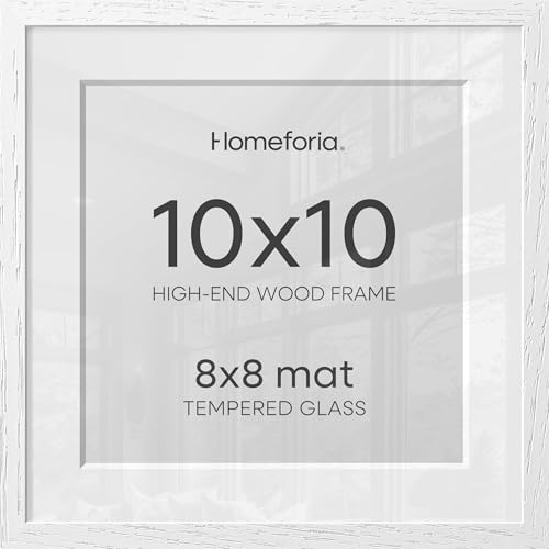 Image of Homeforia 10x10 White Oak Picture Frame, High-End Wood, 8x8 Mat, Glass | High End Solid Oak Wood, Tempered Glass, Acid-Free 8x8 Removable Mat, 10x10 Edge-to-Edge Display 10x10, Wall Kit, Set Of 1