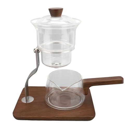 Teiera a Goccia Automatica, Teiera a Goccia Pigra Kungfu, Teiera Magnetica da 350 Ml, Set da tè in Vetro Fatto a Mano con Legno di Noce per Casa e Ufficio, Set da tè in Vetro