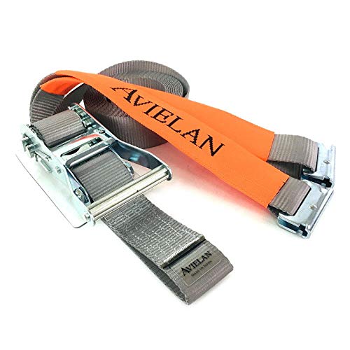 アヴィエラン(AVIELAN) ラッシングベルト 50mm幅 Rフック(トラックレール対応) 巻取 5m 固定 2.5m グレー (