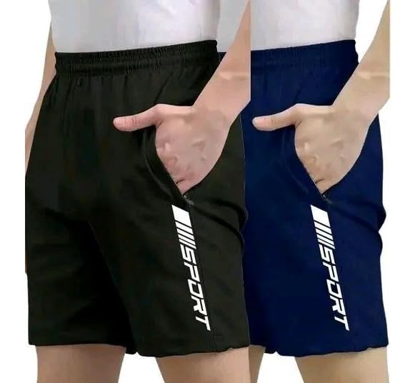 Men Boys Lightweight Comfortable Cotton Boxer Shorts for Gym Running Pack of 2 Black-Navy S-image-3
