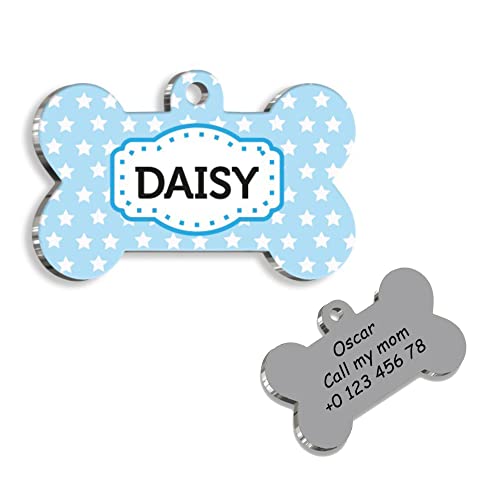 Blue Stars Bone Personalized Dog Tag - Custom Name Tag - ID Tag for Dog & Cat - Customized Pet Tags - Dog Name Tag - Cat Name Tag - Engraved Dog Tag
