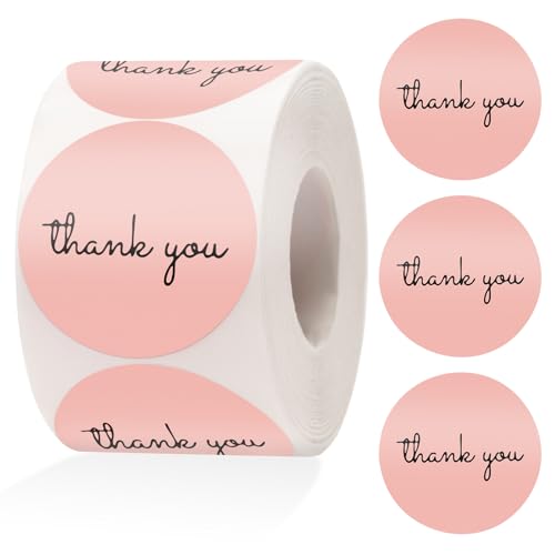Anwyll 500Pcs Thank You Stickers - 1.5Inch Pink Thank You Stickers for Packaging Thank You Sticker for Small Business Thank You Seal Label Sticker for Envelope Seal Gift Wrap Birthday Party Favors