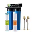 iSpring WGB22B-KS+AHPF12MNPT16X2 2-Stage Whole House Water Filter System w/ 3/4'' Push-Fit Stainless Steel Hose Connectors, Reduces Sediment, Heavy Metals, Chlorine, Chloramine, Hydrogen Sulfide