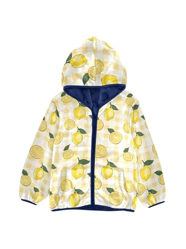 Lemon Yellow Buffalo Plaid Girls Fleece Jacket Girls Fall Jacket Boys Coats Zip Up Hoodie Children Outerwear 2-10T
