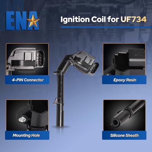 ENA Set of 4 Ignition Coil Pack Compatible with Infiniti Mercedes-Benz C300 C350e CLA250 CLA45 E300 GLA250 GLA45 GLC300 SLC300 SLK300 Sprinter 2500 Q50 Q60 L4 2.0L Replace# 28165252 UF734 UF778 by ENA - Used condition - Image 2
